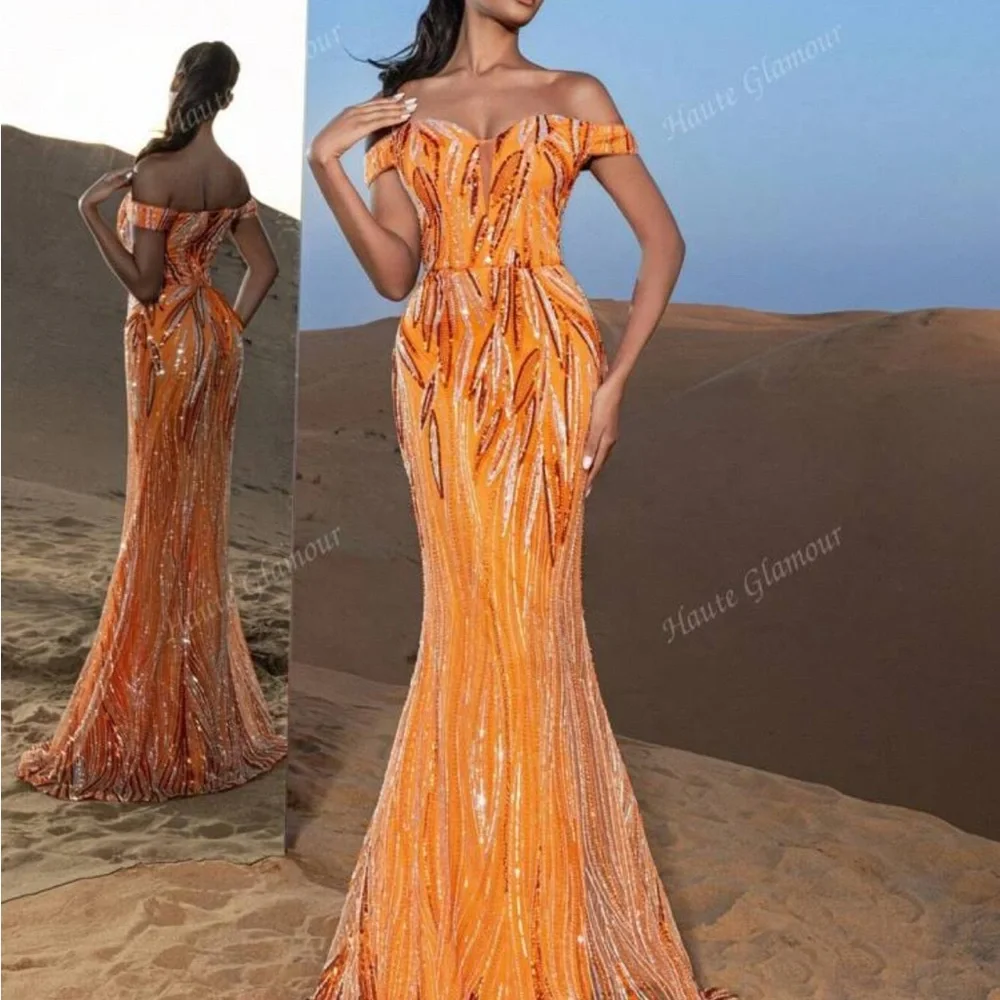 Elegant Orange Sequin Dress - Picture 3 of 4